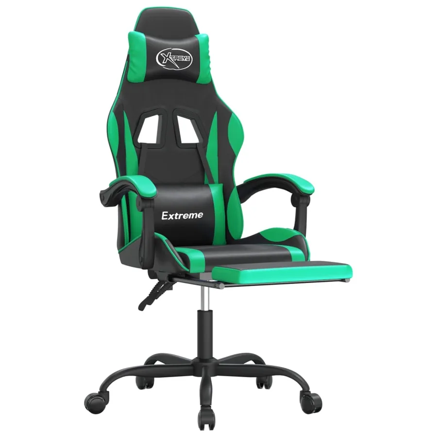 Chaise de jeu avec repose-pied Noir et vert Similicuir - 6