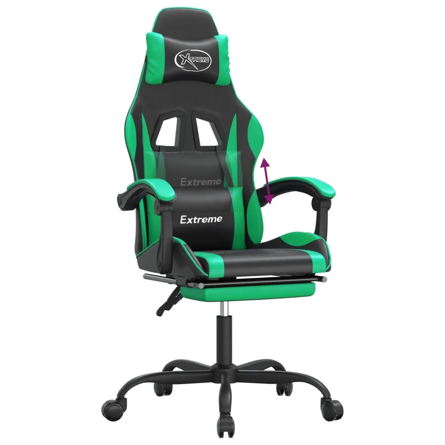 Chaise de jeu avec repose-pied Noir et vert Similicuir - 8