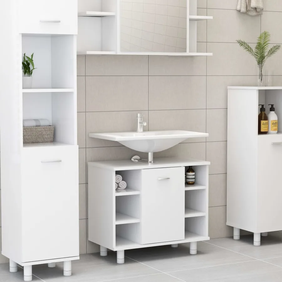 Ensemble de meubles de salle de bain 3pcs Blanc Bois ingénierie - 12