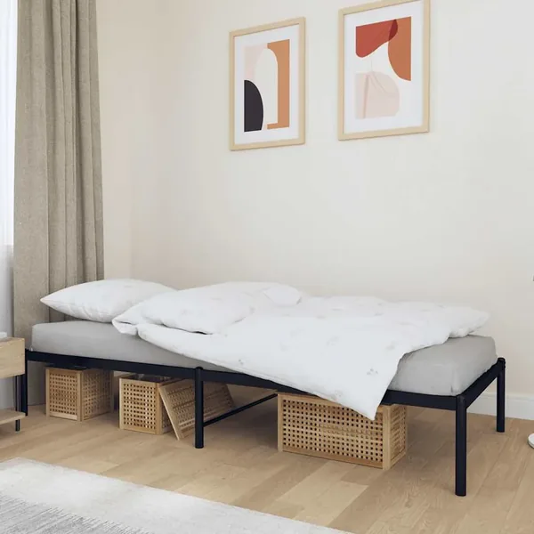 Cadre de lit métal sans matelas noir 75x190 cm