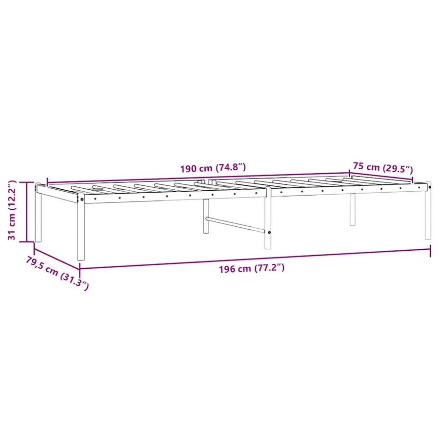Cadre de lit métal sans matelas noir 75x190 cm - 7