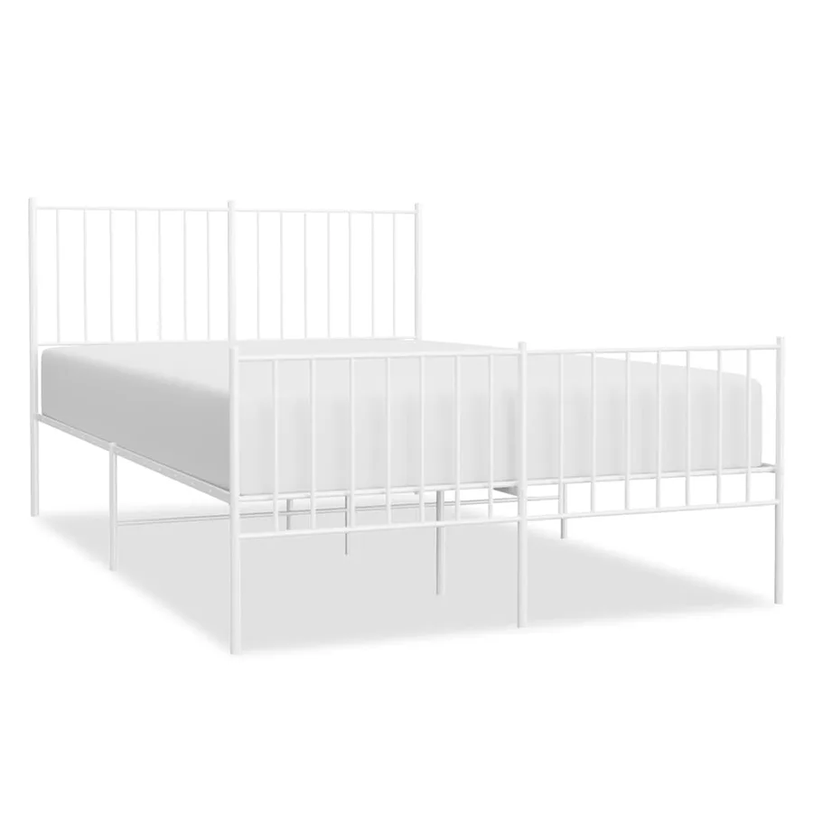 Cadre de lit métal sans matelas et pied de lit blanc 120x190 cm - 2