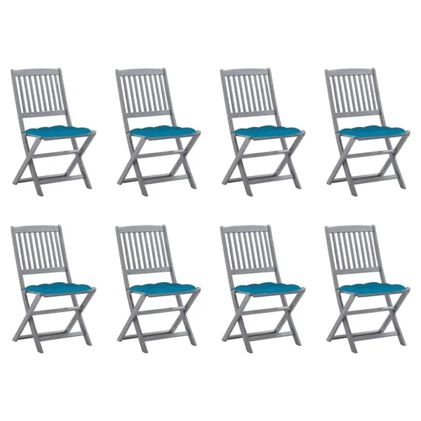 Chaises pliables d'extérieur lot de 8 et coussins Bois d'acacia