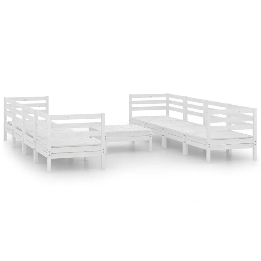 Salon de jardin 9 pcs Blanc Bois de pin massif - 2