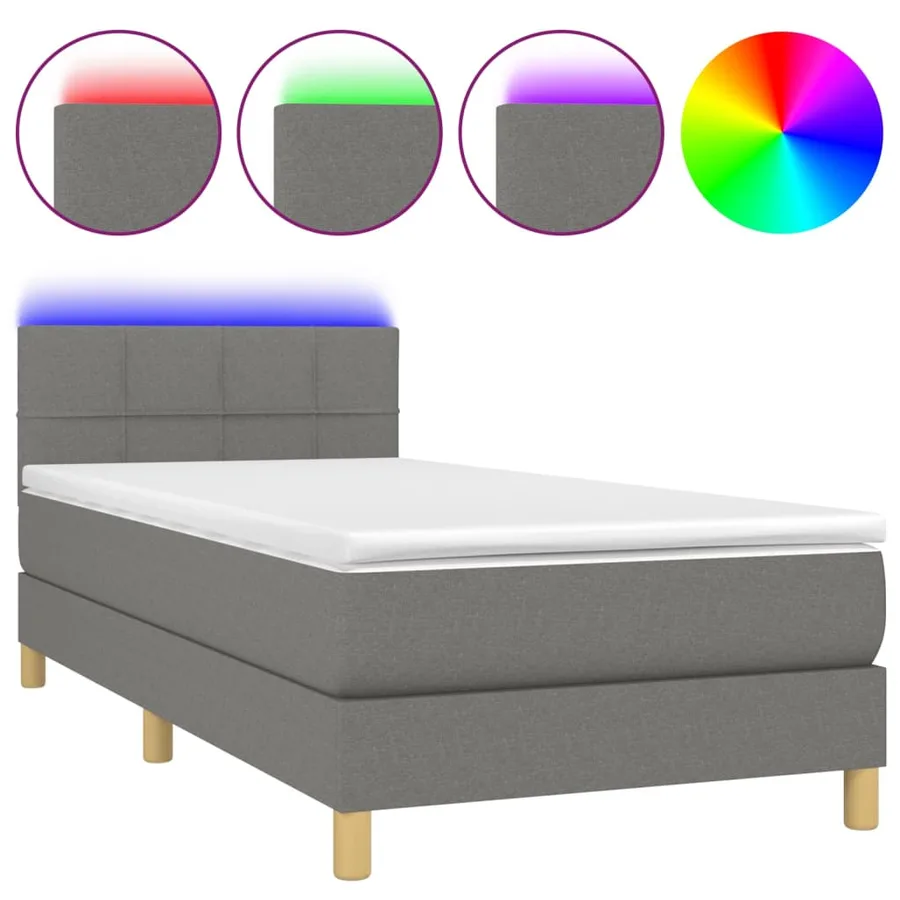 Sommier à lattes de lit avec matelas et LED Gris foncé 80x200cm - 2