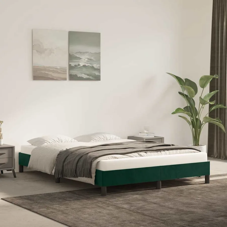 Cadre de lit sans matelas vert foncé 140x190 cm velours