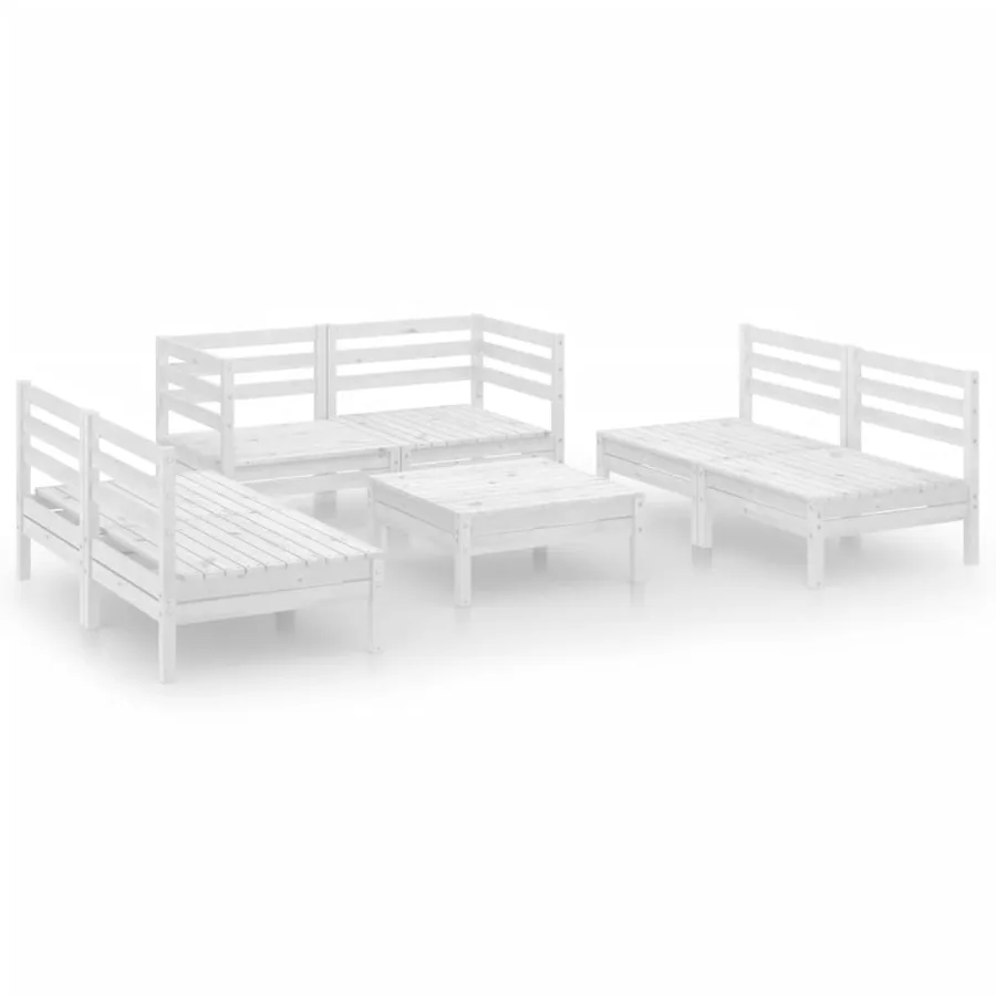 Salon de jardin 7 pcs Blanc Bois de pin massif - 2