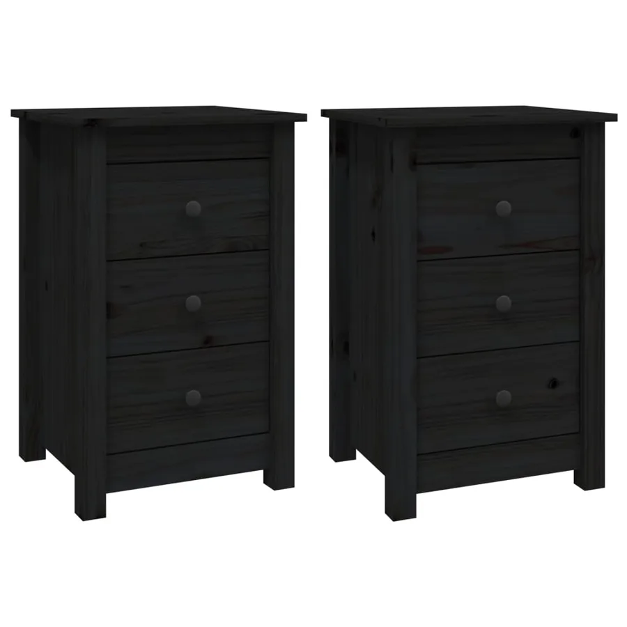 Tables de chevet 2 pcs Noir 40x35x61,5 cm Bois de pin massif - 2