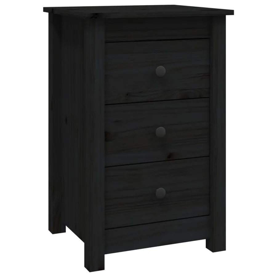Tables de chevet 2 pcs Noir 40x35x61,5 cm Bois de pin massif - 3