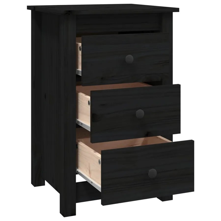 Tables de chevet 2 pcs Noir 40x35x61,5 cm Bois de pin massif - 5