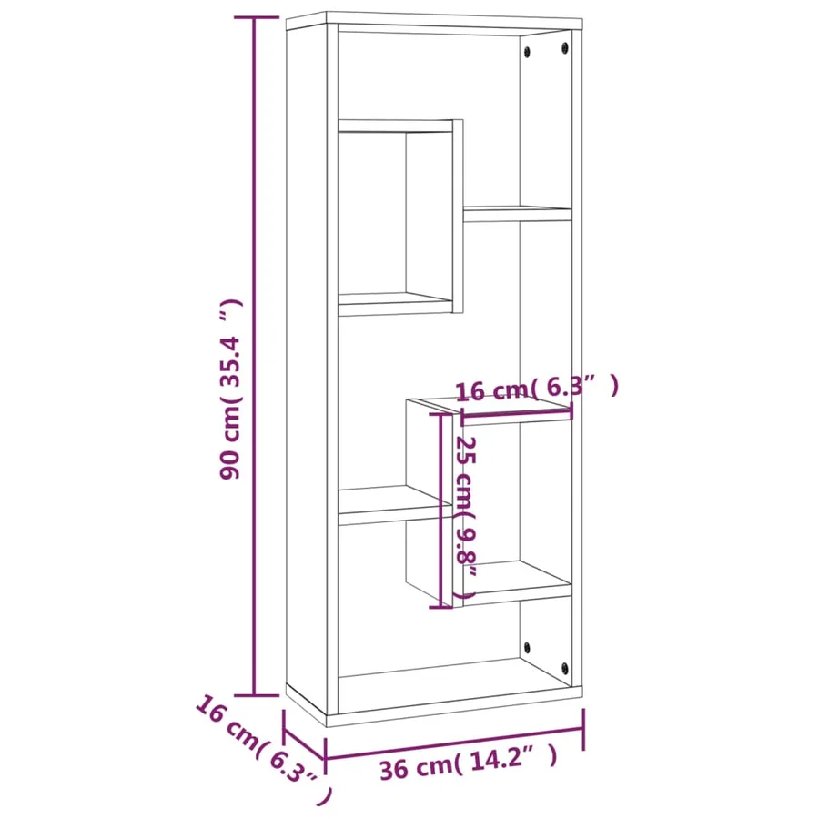 Étagère murale Sonoma gris 36x16x90 cm Bois d'ingénierie - 9