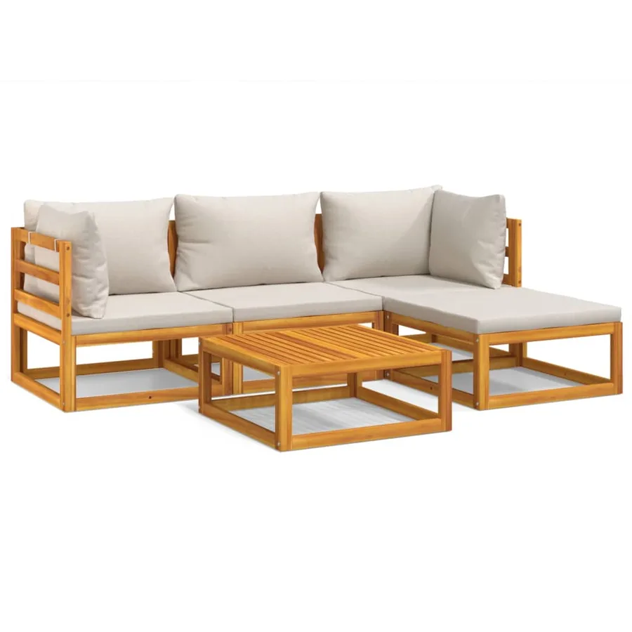 Salon de jardin 5 pcs avec coussins gris clair bois massif - 2
