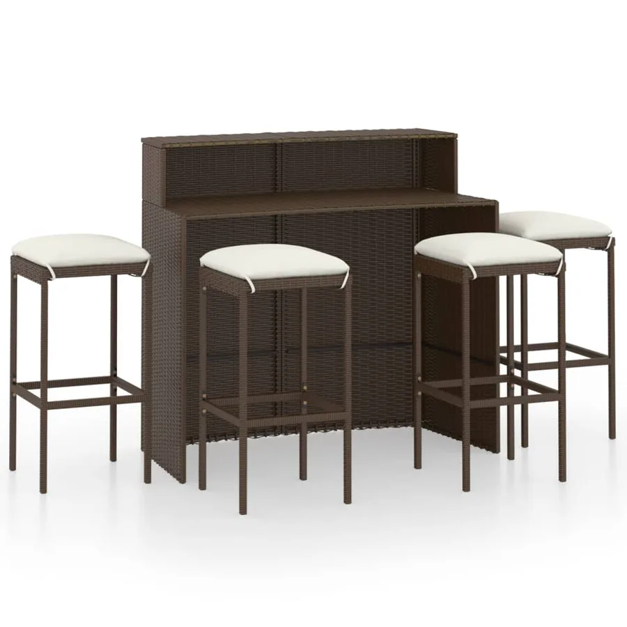 Ensemble de bar de jardin avec coussins 5 pcs Marron - 2