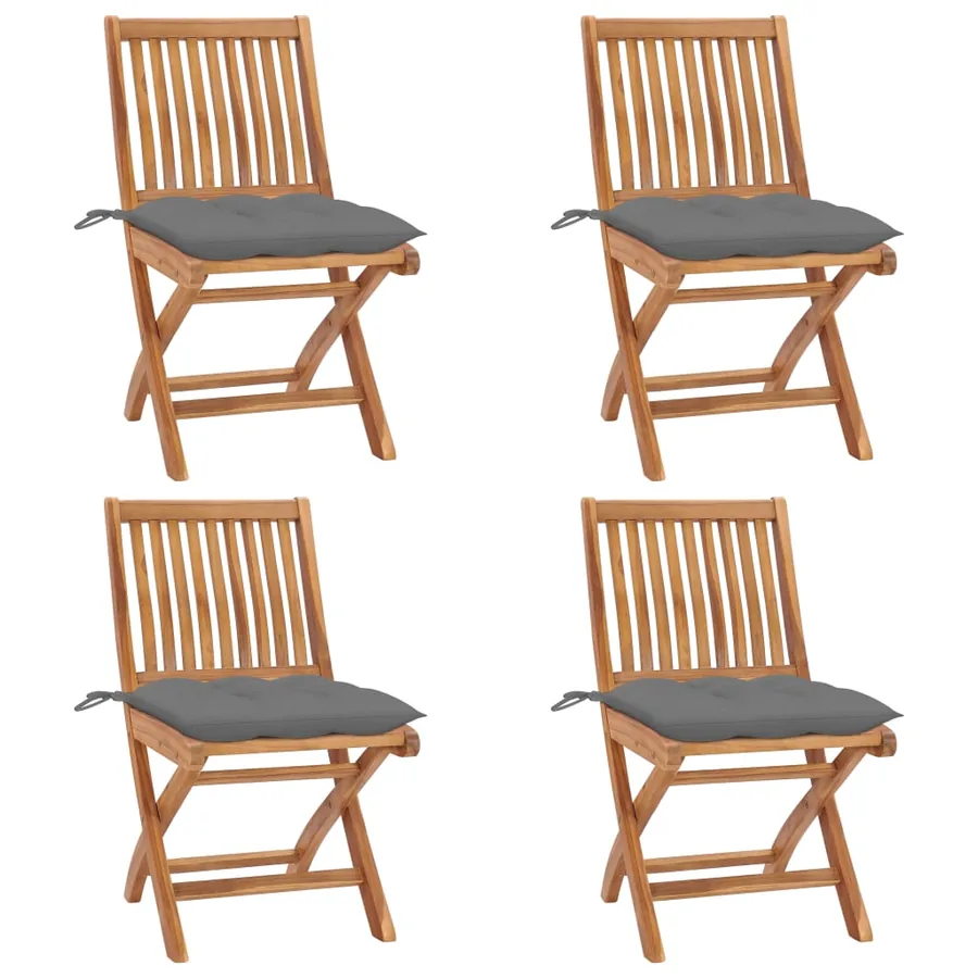 Chaises pliables de jardin avec coussins lot de 4 Teck solide - 14