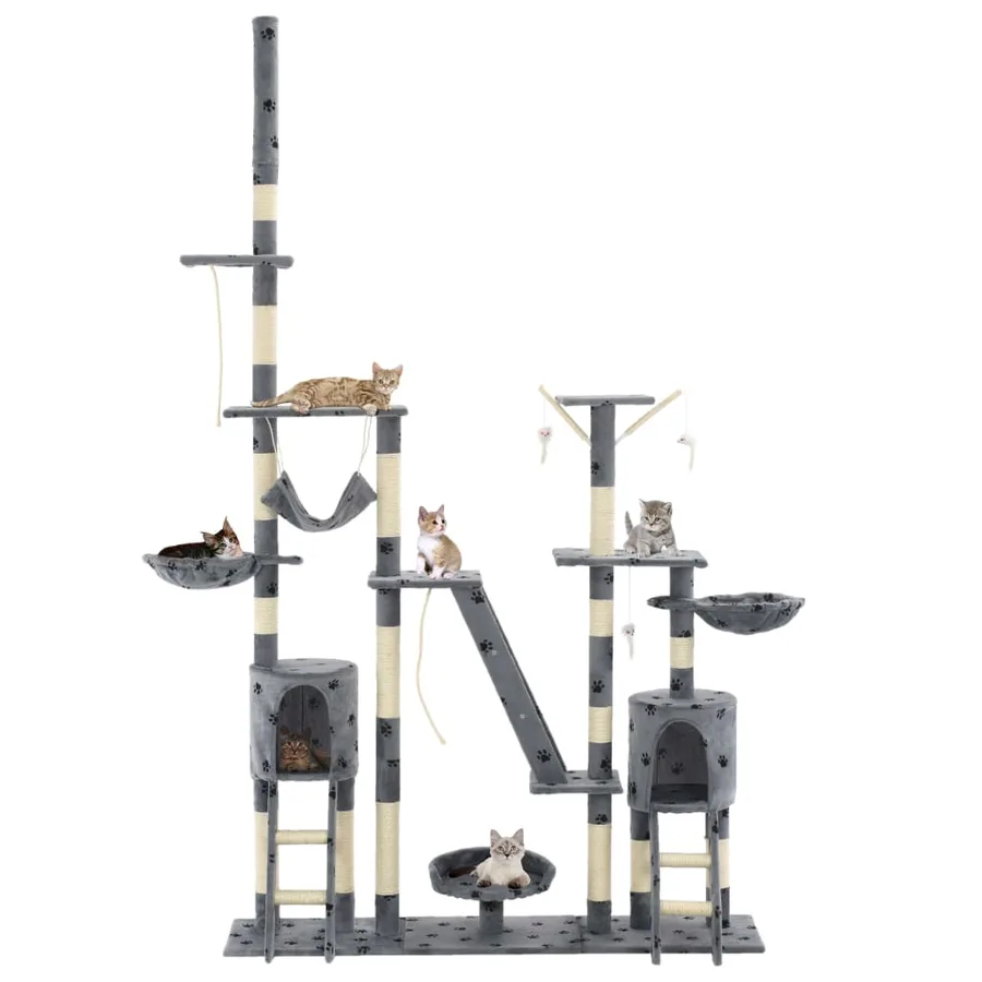 Arbre à chat et griffoirs 230-250 cm Empreintes de pattes Gris - 2
