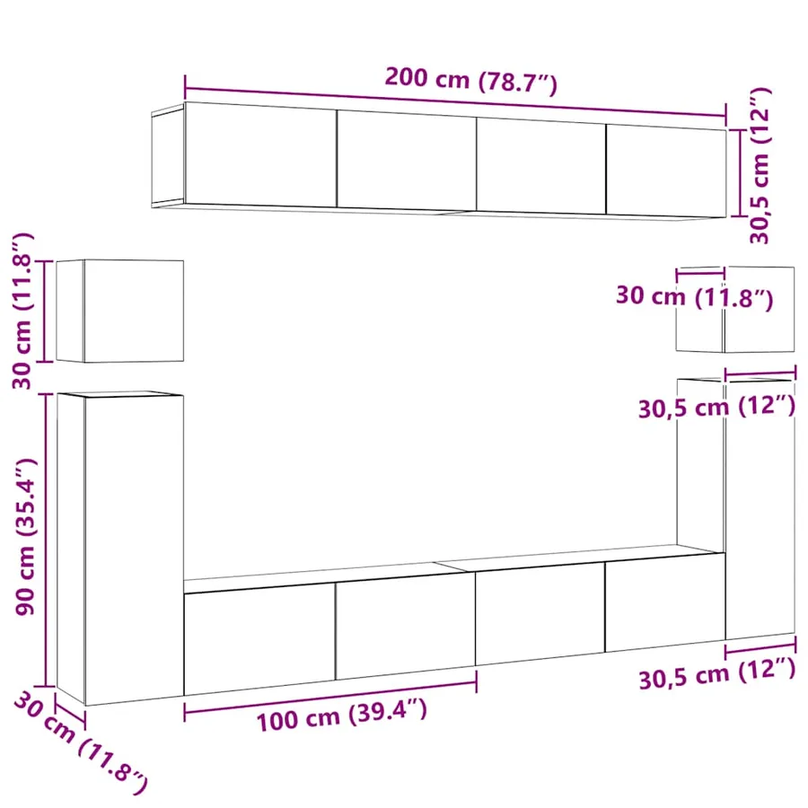 Ensemble de meubles TV 8 pcs Chêne sonoma Bois d'ingénierie - 11