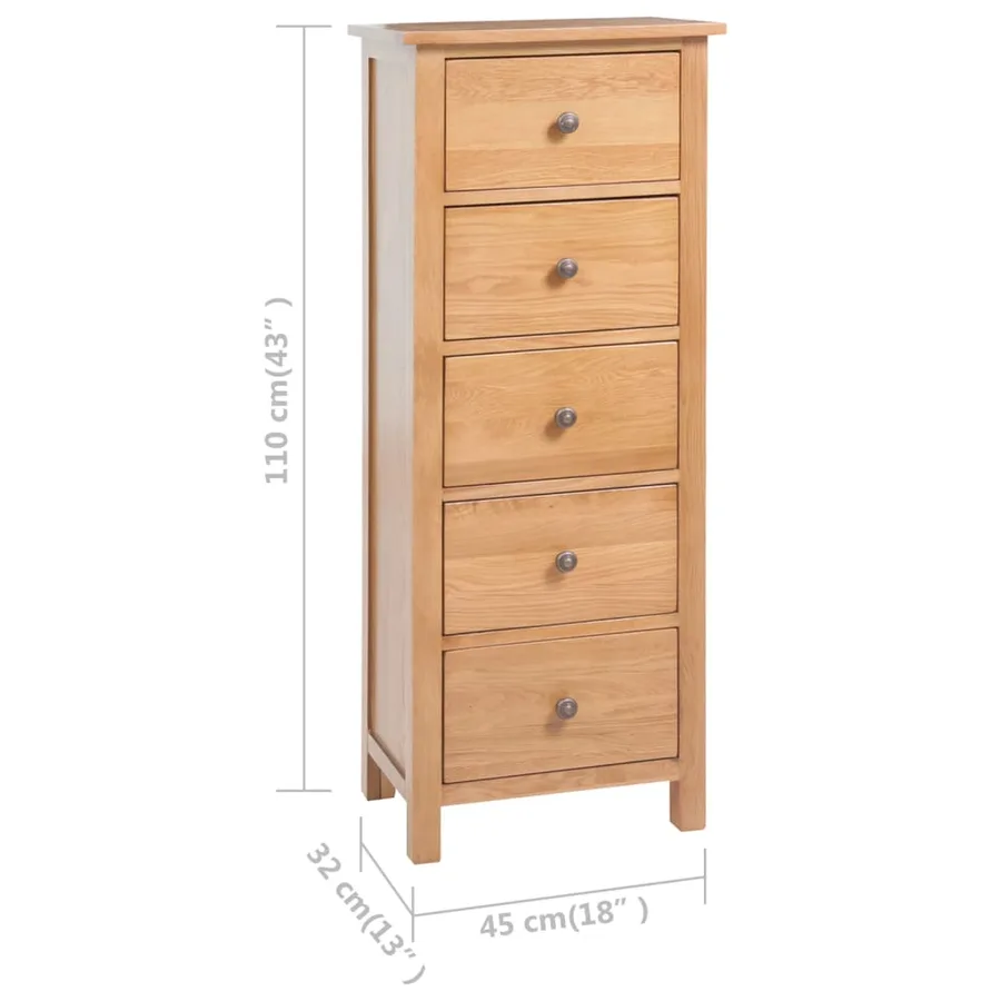Commode haute 45x32x110 cm Bois de chêne massif - 7