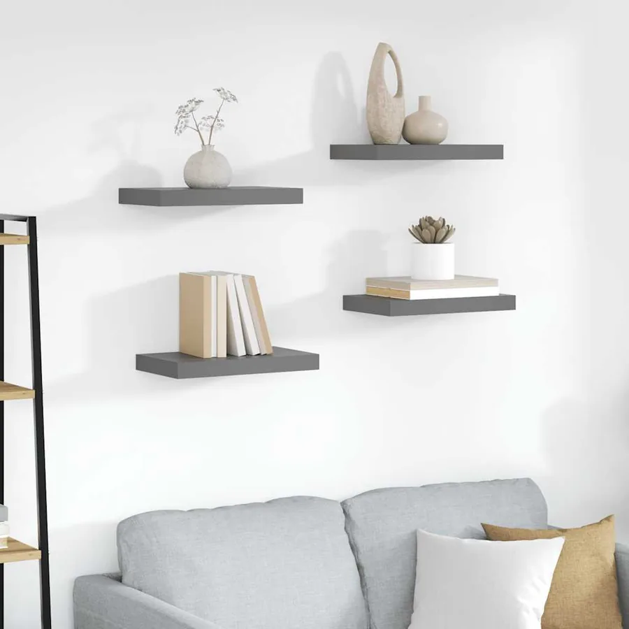 Étagère murale flottante 4 pcs Gris brillant 40x23,5x3,8 cm MDF