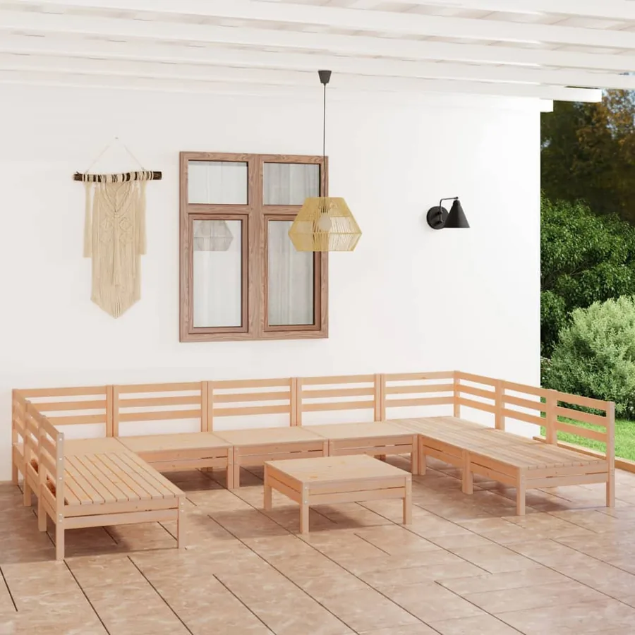 Salon de jardin 10 pcs Bois de pin massif