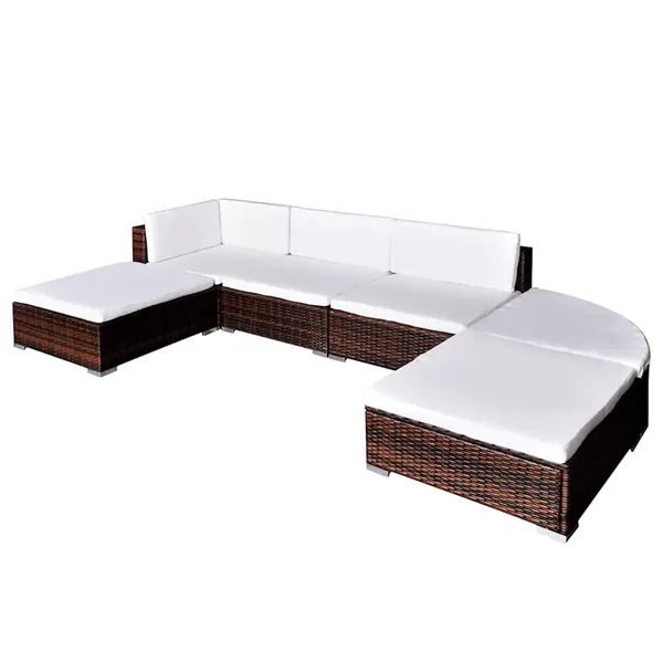Salon de jardin 6 pcs avec coussins Résine tressée Marron