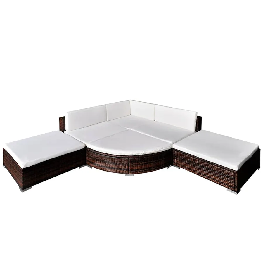Salon de jardin 6 pcs avec coussins Résine tressée Marron - 2