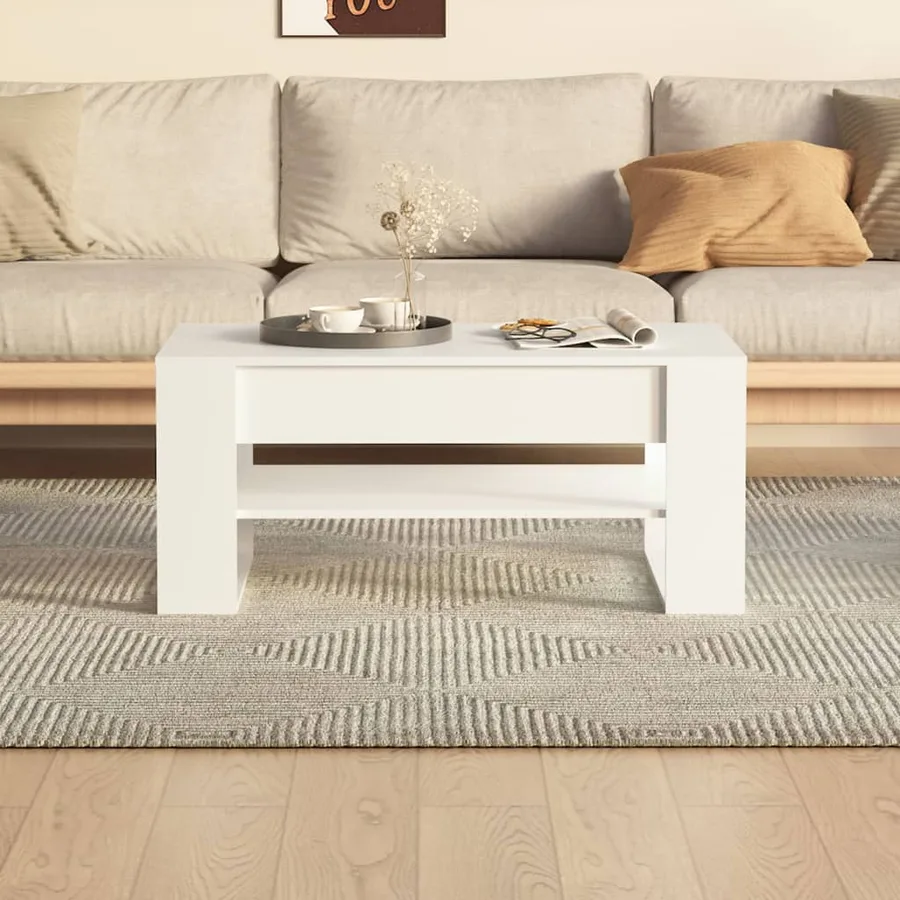 Table basse blanc 102x55x45 cm bois d'ingénierie - 5