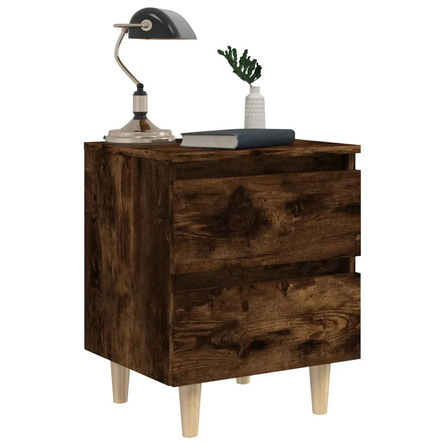 Tables de chevet et pieds en bois 2 pcs Chêne fumé 40x35x50 cm - 4