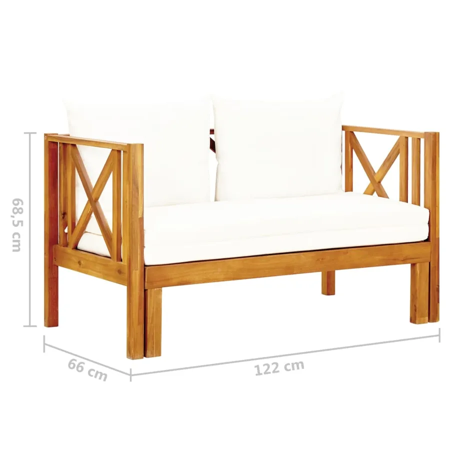 Banc de jardin 2 places et coussins 122 cm Bois d'acacia massif - 8