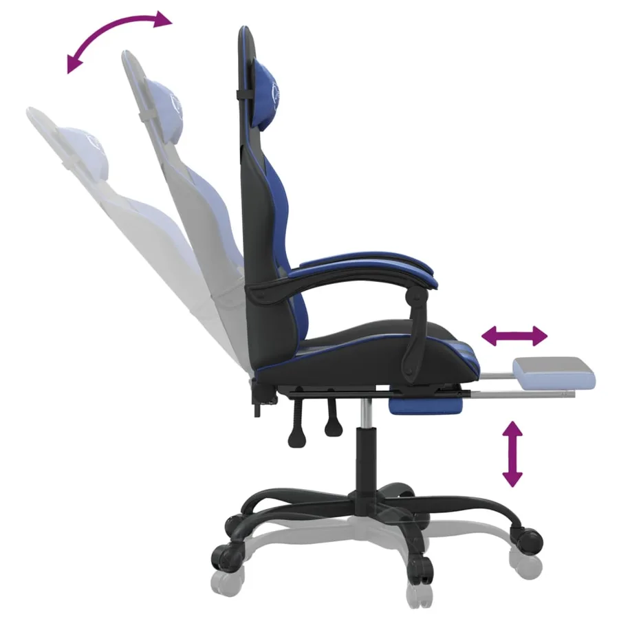 Chaise de jeu pivotante et repose-pied Noir et bleu Similicuir - 11