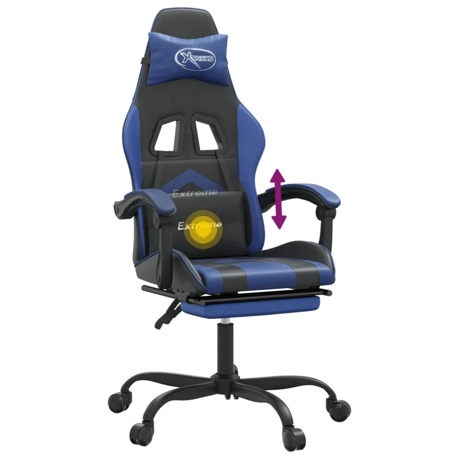 Chaise de jeu pivotante et repose-pied Noir et bleu Similicuir - 12
