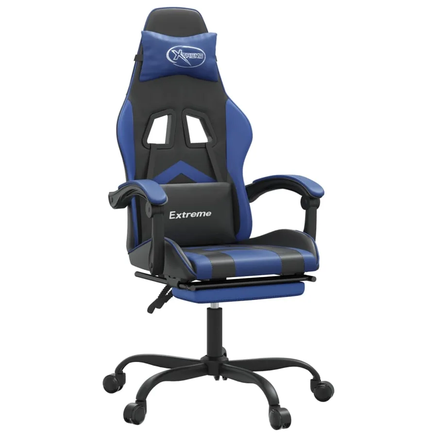 Chaise de jeu pivotante et repose-pied Noir et bleu Similicuir - 2