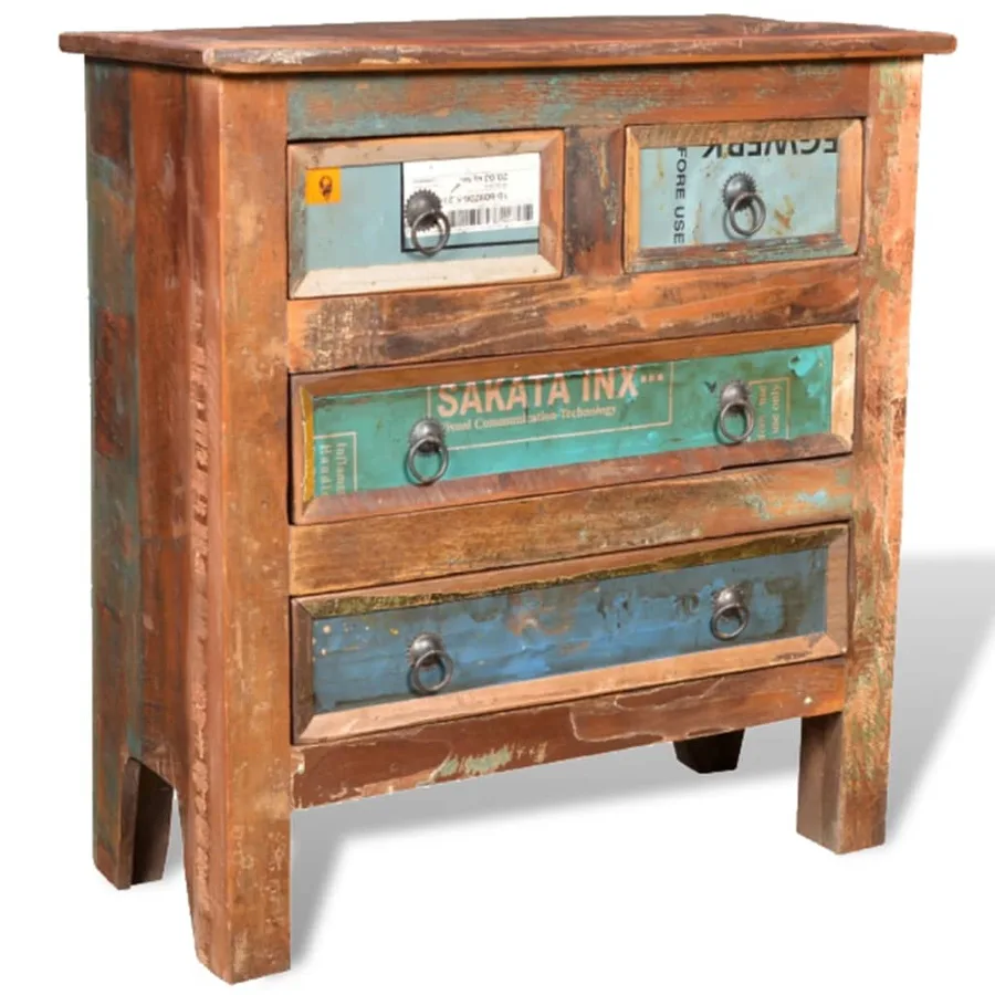 Armoire avec 4 tiroirs Bois massif de récupération - 11