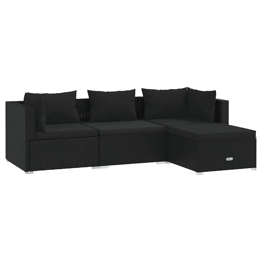 Salon de jardin 4 pcs avec coussins Résine tressée Noir - 2
