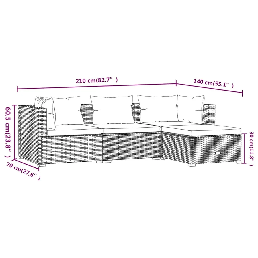 Salon de jardin 4 pcs avec coussins Résine tressée Noir - 6