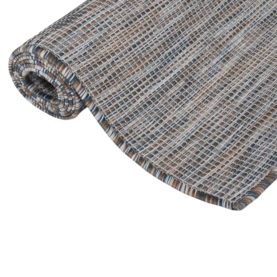 Tapis à tissage plat d'extérieur 100x200 cm Marron et bleu - 3