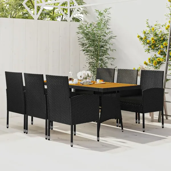 Ensemble à manger d'extérieur 7 pcs Résine tressée Noir