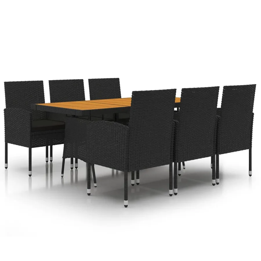 Ensemble à manger d'extérieur 7 pcs Résine tressée Noir - 2