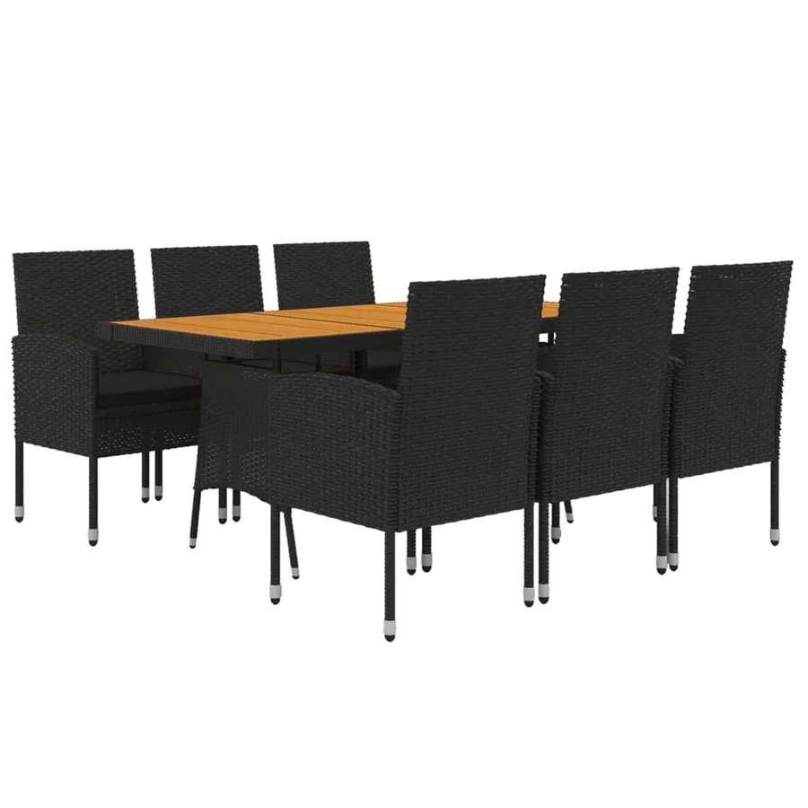 Ensemble à manger d'extérieur 7 pcs Résine tressée Noir - 3