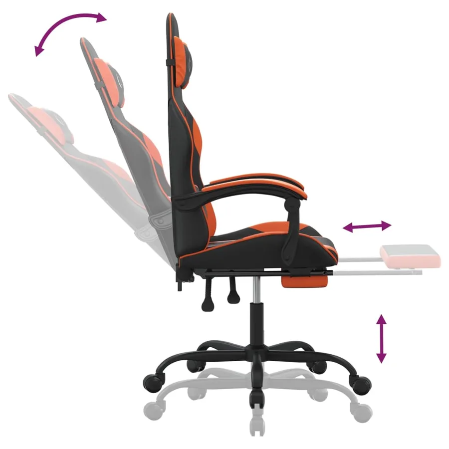 Chaise de jeu avec repose-pied Noir et orange Similicuir - 7
