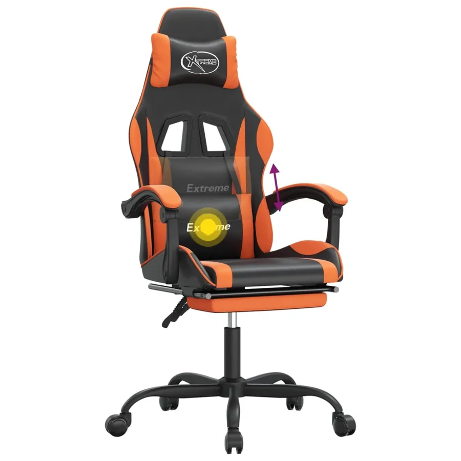 Chaise de jeu pivotante repose-pied Noir et orange Similicuir - 12