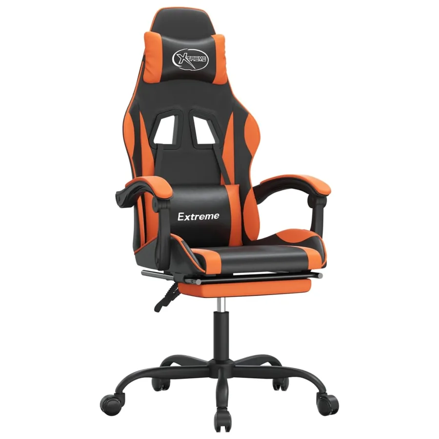 Chaise de jeu pivotante repose-pied Noir et orange Similicuir - 2