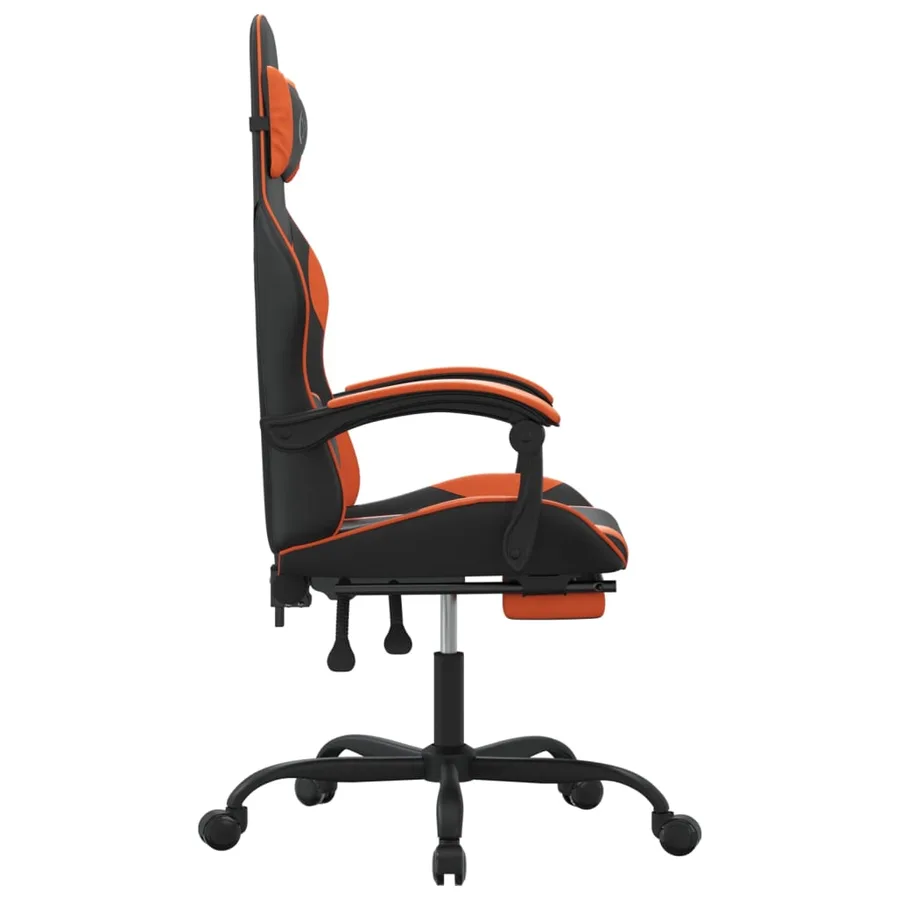 Chaise de jeu pivotante repose-pied Noir et orange Similicuir - 4