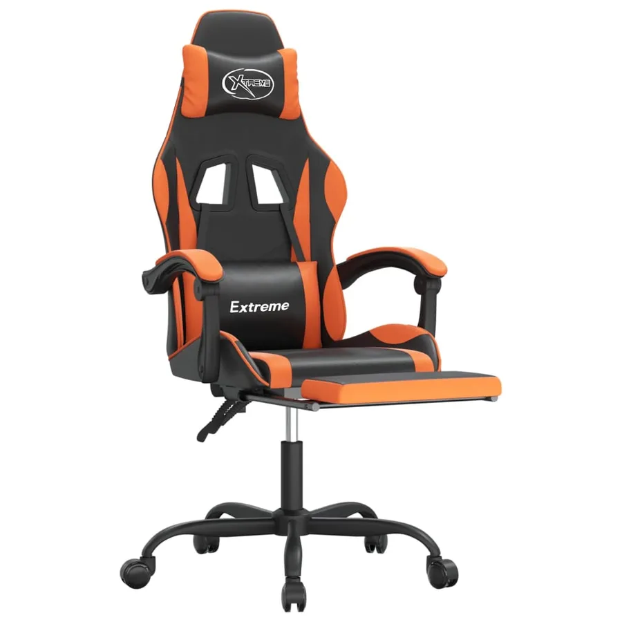 Chaise de jeu pivotante repose-pied Noir et orange Similicuir - 6