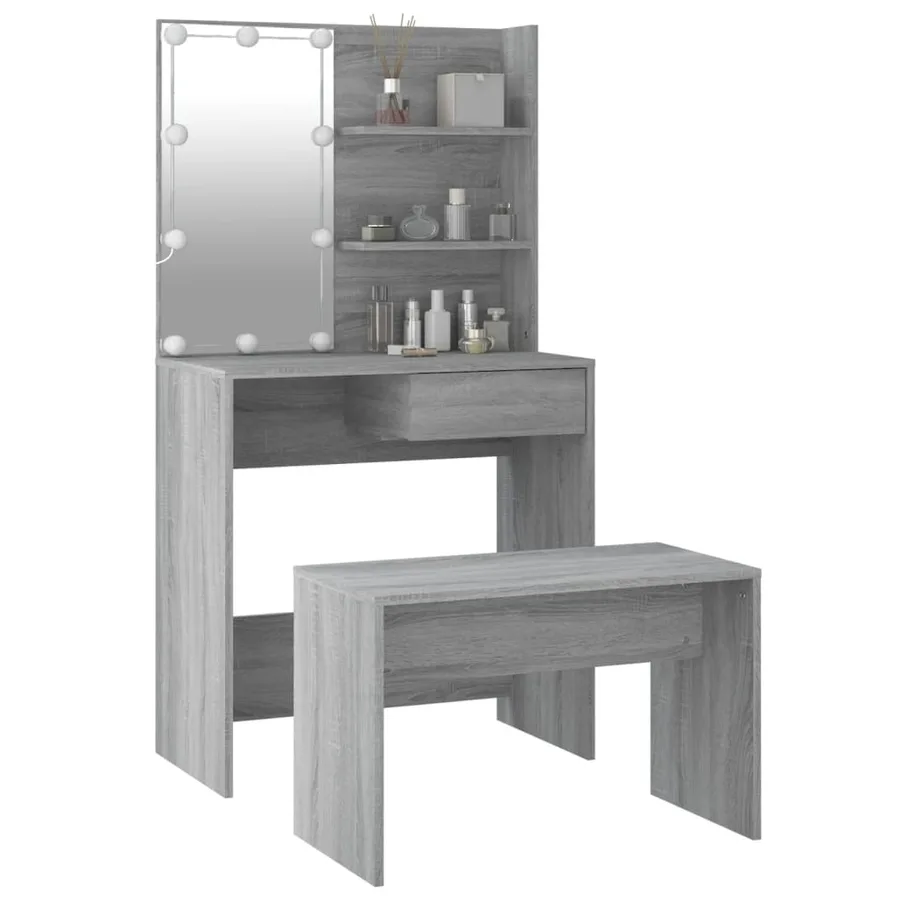 Ensemble de coiffeuse avec LED Sonoma gris Bois d'ingénierie - 13