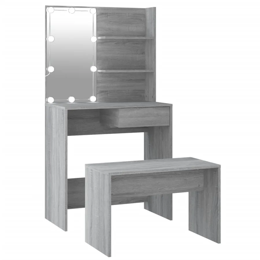 Ensemble de coiffeuse avec LED Sonoma gris Bois d'ingénierie - 2