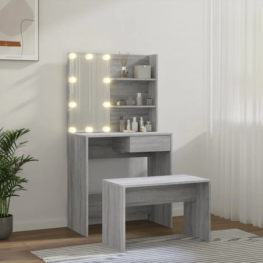 Ensemble de coiffeuse avec LED Sonoma gris Bois d'ingénierie - 3