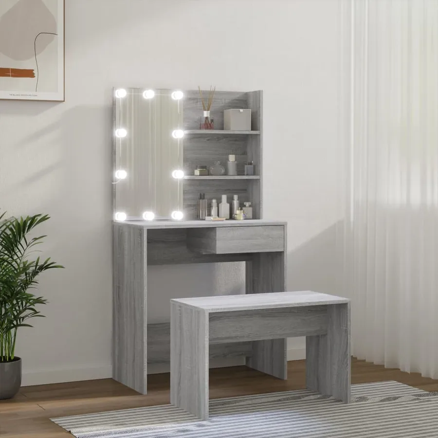 Ensemble de coiffeuse avec LED Sonoma gris Bois d'ingénierie - 4