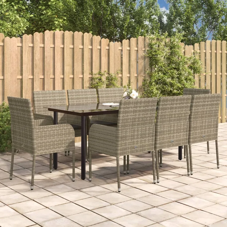Ensemble à manger de jardin 9pcs et coussins noir et gris