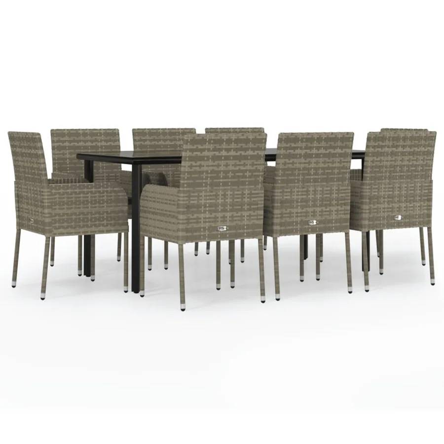 Ensemble à manger de jardin 9pcs et coussins noir et gris - 2