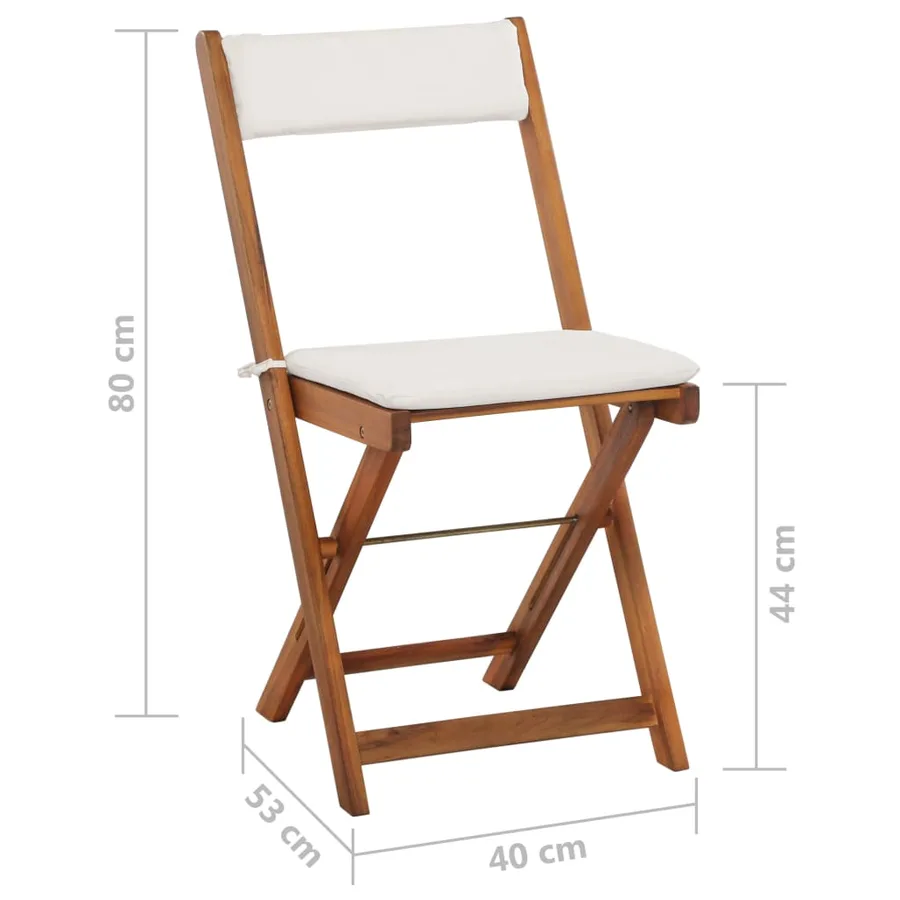 Ensemble de bistro pliable 3 pcs avec coussins Acacia solide - 13